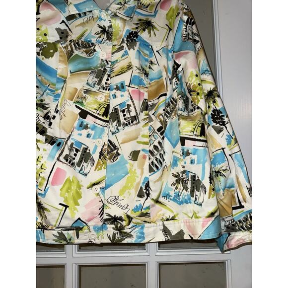 Vintage Laura Ashley Button Up Jacket Size Small Multicolor Floral Palms Beach - Picture 2 of 4